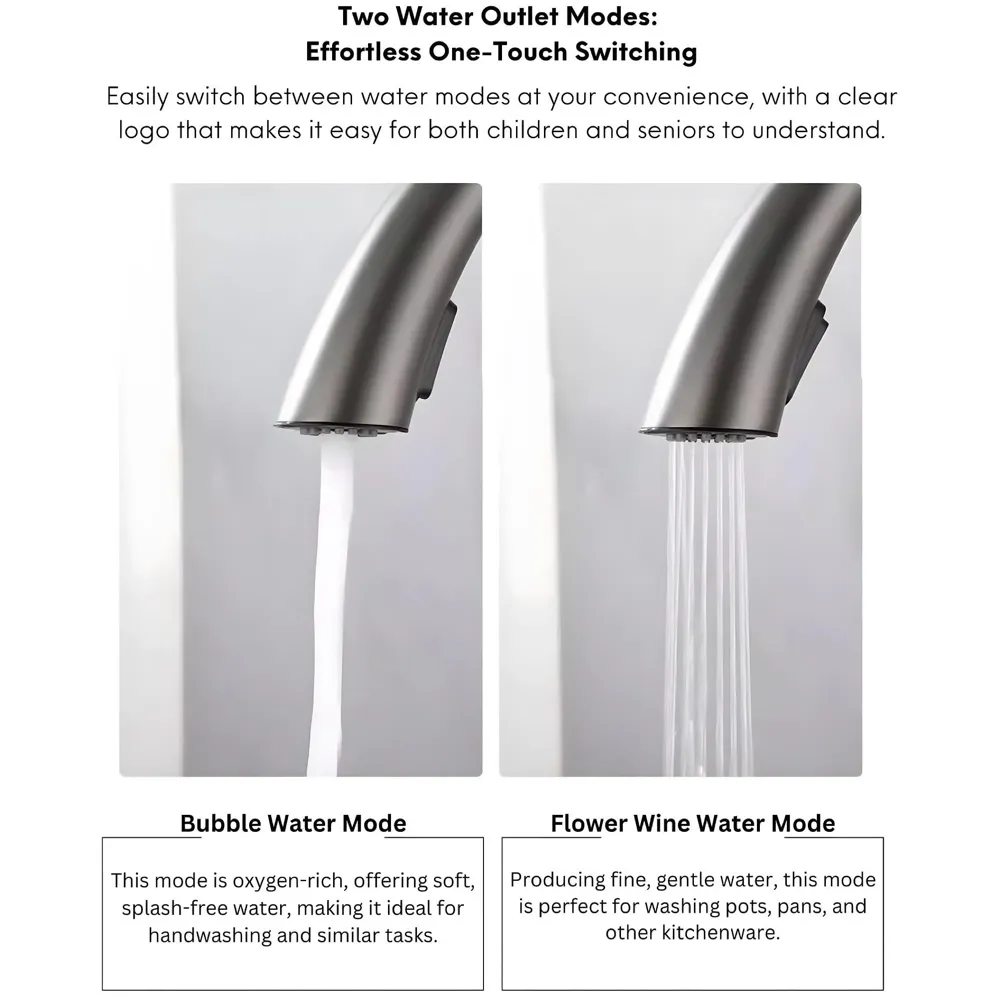 Kitchen Tap Pull Out Kitchen Sink Mixer with 2-Flow Sprayer Grey Matt Finish Sink Faucet, Sink Tap, Dark Grey, Zinc Material 42.5cm x 26cm Hot and Cold Water