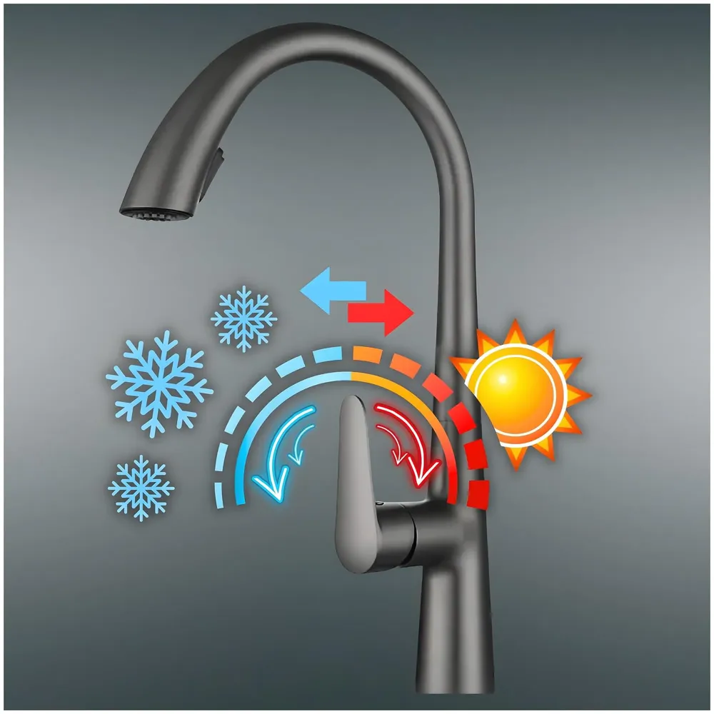 Kitchen Tap Pull Out Kitchen Sink Mixer with 2-Flow Sprayer Grey Matt Finish Sink Faucet, Sink Tap, Dark Grey, Zinc Material 42.5cm x 26cm Hot and Cold Water