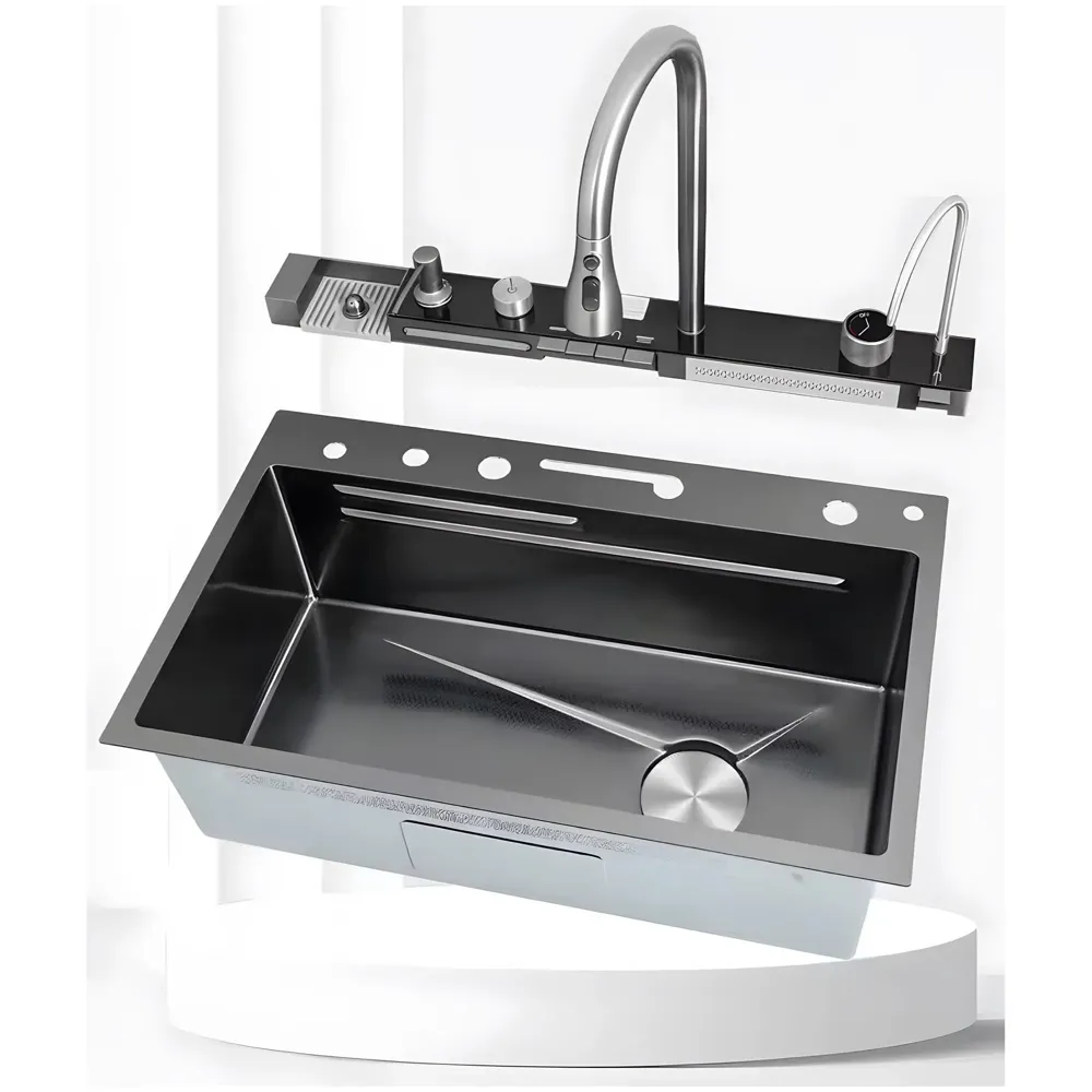Upgraded Digital Kitchen Sink Multifunctional SS 304 Grade With Scratch Proof 5 Key Buttons With Pull-Down Faucet Digital Display And LED Ambient Light Modular Kitchen Sink (30x18x9 Inches) - 7