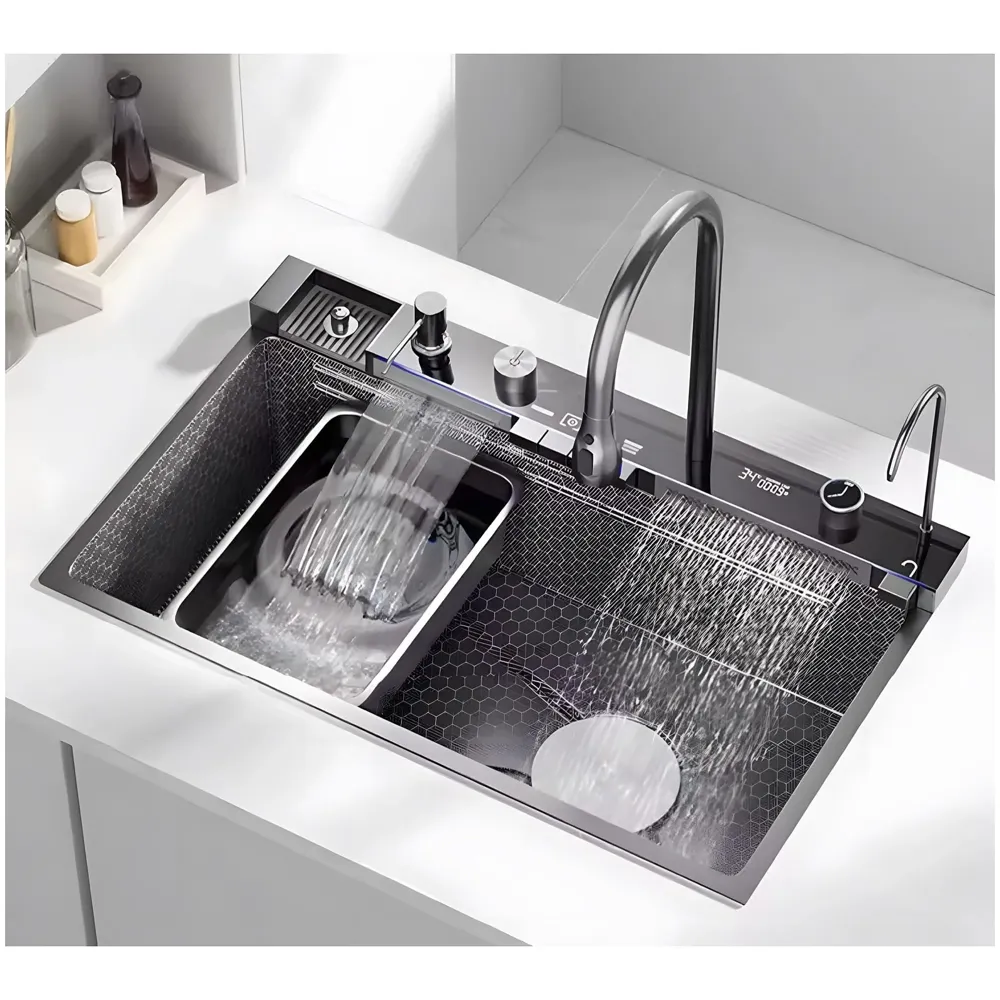 Upgraded Digital Kitchen Sink Multifunctional SS 304 Grade With Scratch Proof 5 Key Buttons With Pull-Down Faucet Digital Display And LED Ambient Light Modular Kitchen Sink (30x18x9 Inches) - 8