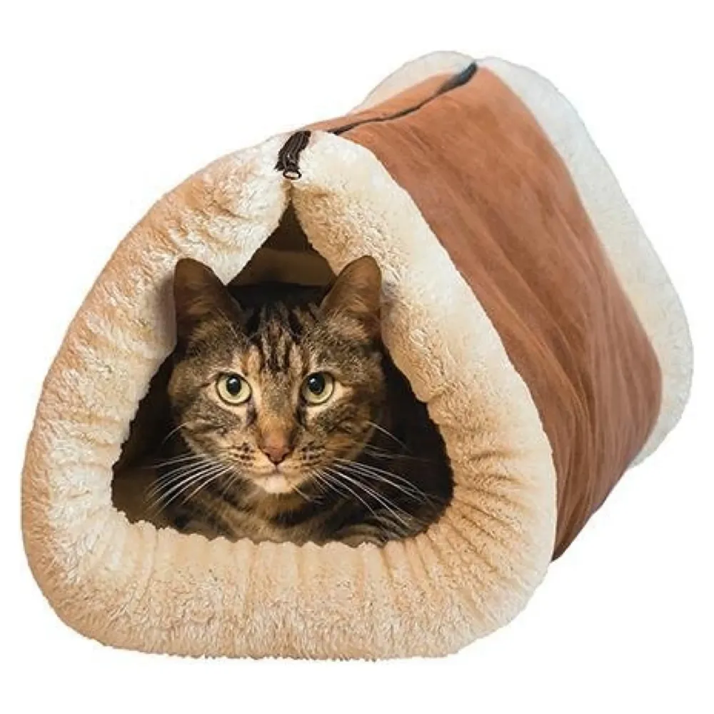 Cat Bed Cave House Bed - Best for Indoor Cats Houses Heated Kitten Warm Pet Self Warming w/Hoods Caves Igloo Covered Pod Felted Faux Felt Wool Cocoon - 2-in-1 Fleece Tunnel Tube Mat Pad - 2