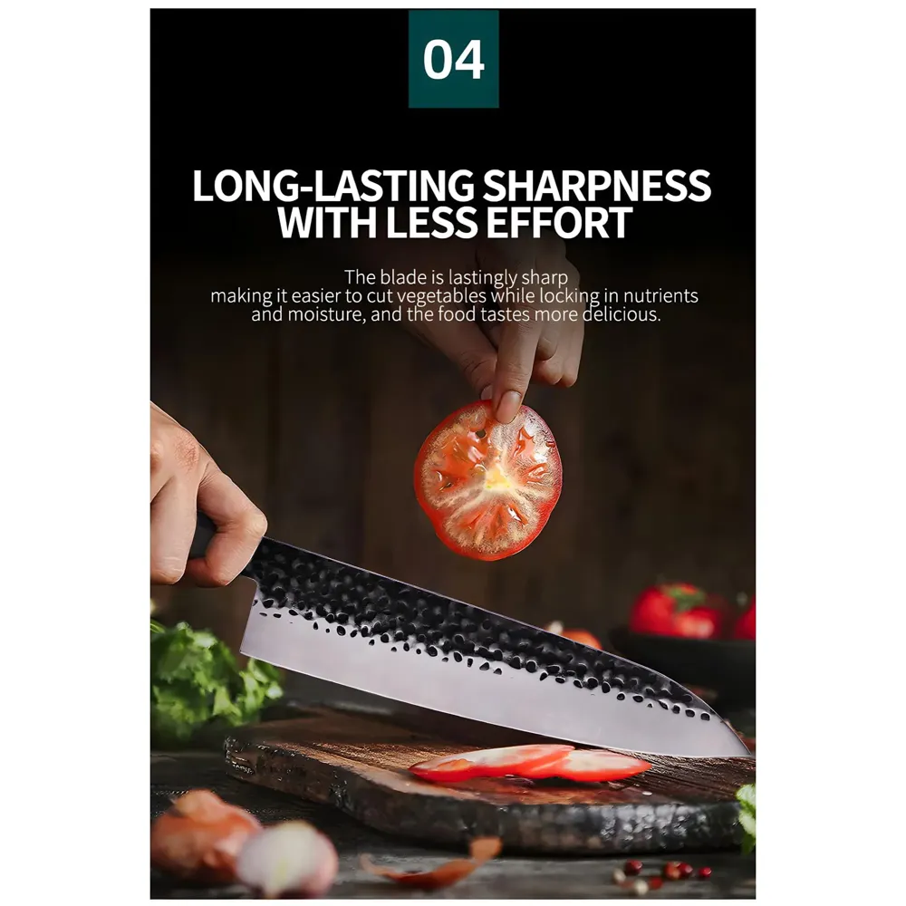 Japanese Chef Knife - Damascus Pattern, 8 Inch, Silver, High Carbon Stainless Steel, Wooden Handle - 3