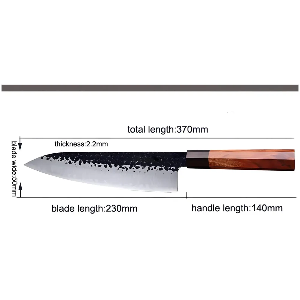 Japanese Chef Knife - Damascus Pattern, 8 Inch, Silver, High Carbon Stainless Steel, Wooden Handle - 5