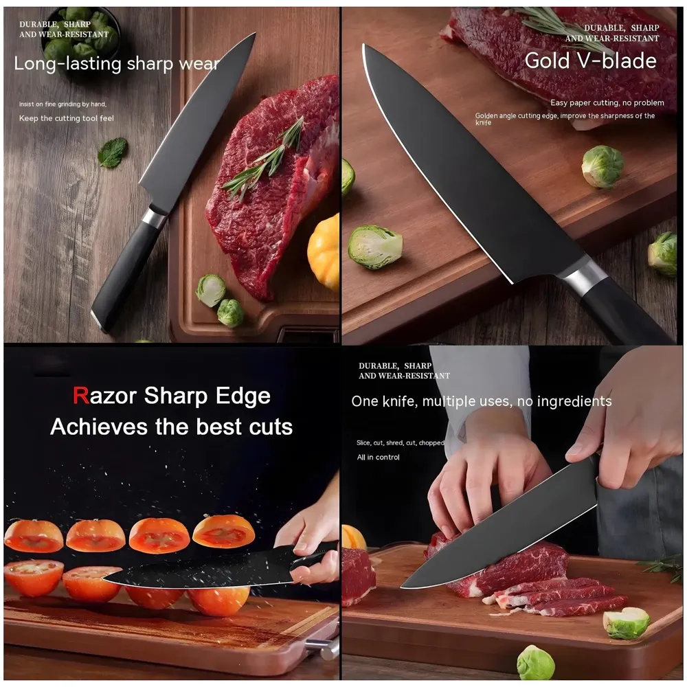 Damascus Knife Black Japanese Knife with Matt Black Pattern 8 Inch Chef Knife High Carbon Stainless Steel Knife for Home and Comercial Kitchens Sharp and Ergonomic with Gift Box - 2