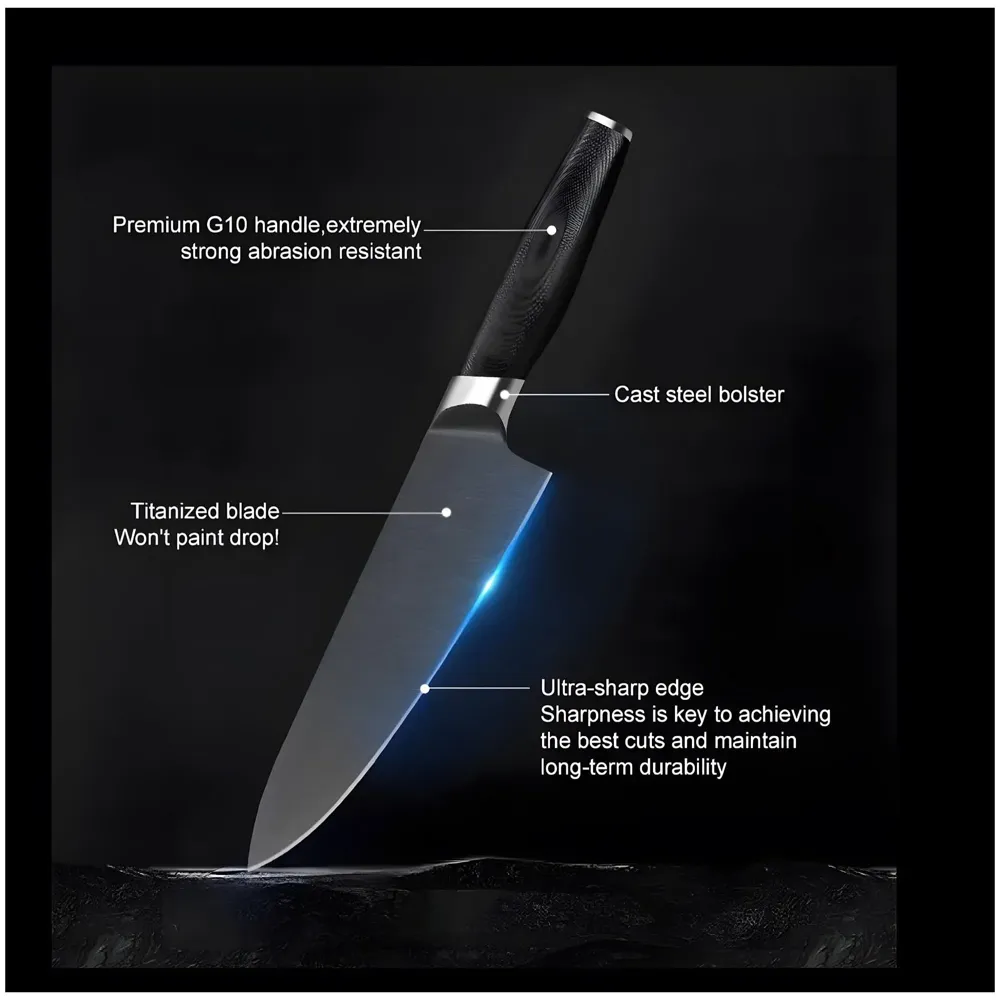 Damascus Knife Black Japanese Knife with Matt Black Pattern 8 Inch Chef Knife High Carbon Stainless Steel Knife for Home and Comercial Kitchens Sharp and Ergonomic with Gift Box - 6