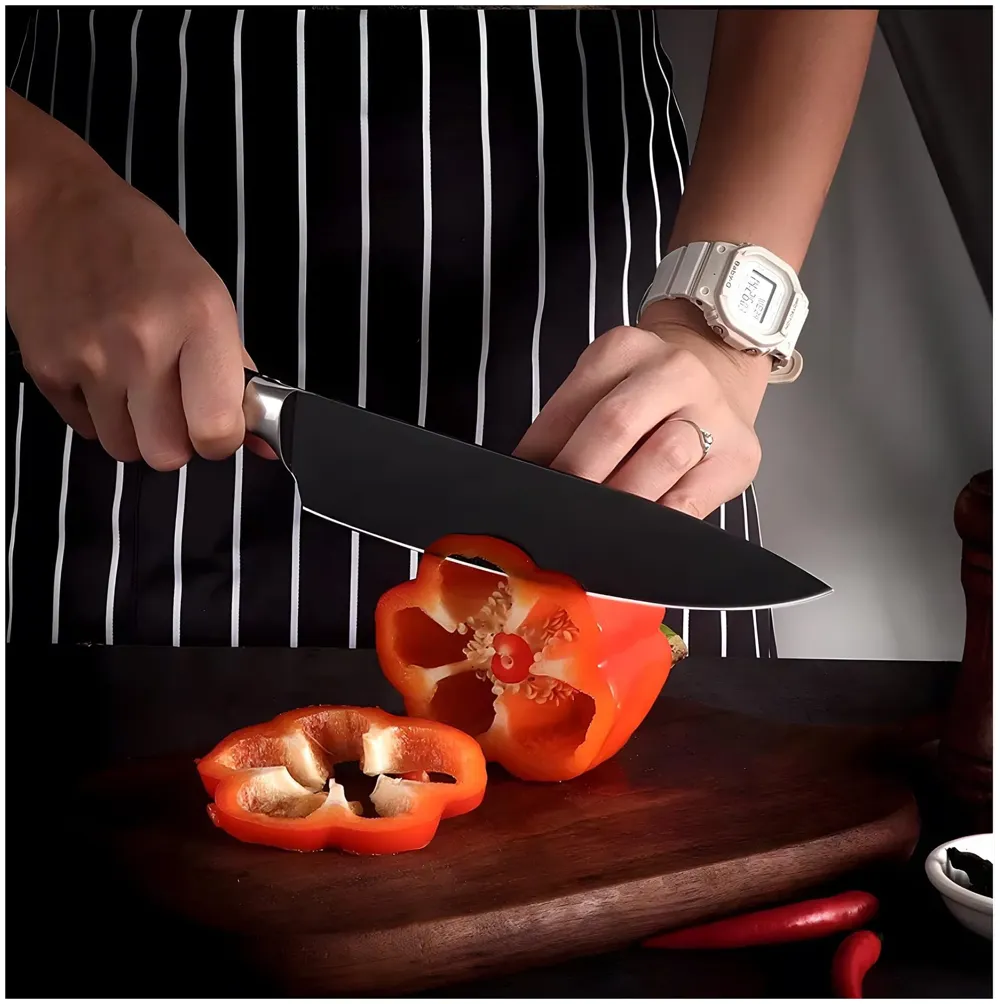 Damascus Knife Black Japanese Knife with Matt Black Pattern 8 Inch Chef Knife High Carbon Stainless Steel Knife for Home and Comercial Kitchens Sharp and Ergonomic with Gift Box - 7