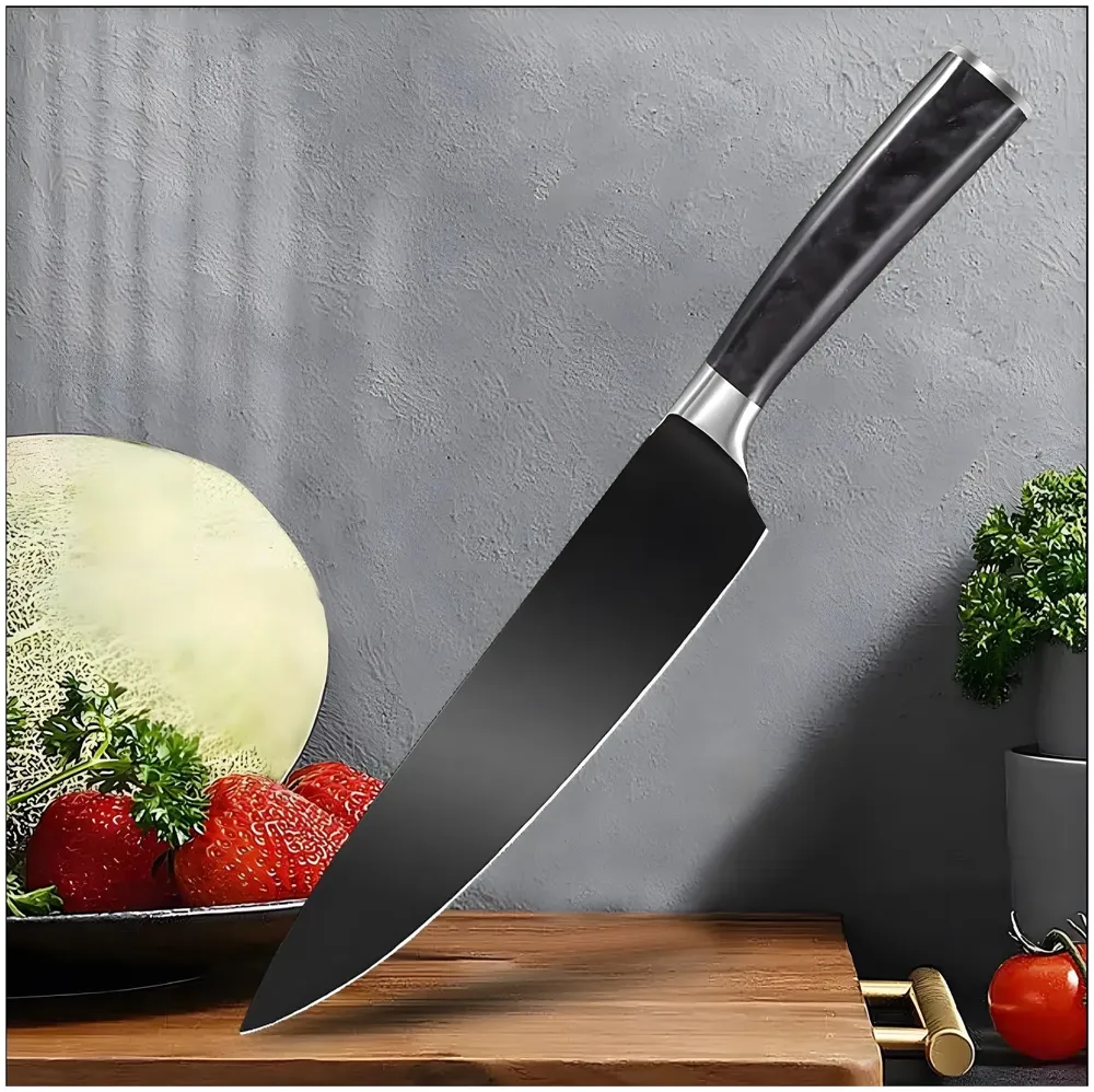 Damascus Knife Black Japanese Knife with Matt Black Pattern 8 Inch Chef Knife High Carbon Stainless Steel Knife for Home and Comercial Kitchens Sharp and Ergonomic with Gift Box - 8