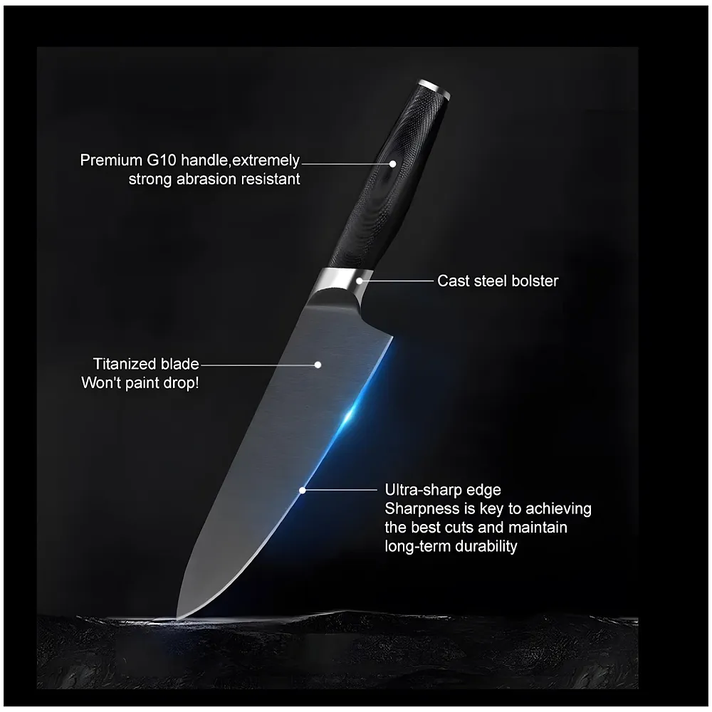 Damascus Knife Black Japanese Knife with Matt Black Pattern 8 Inch Chef Knife High Carbon Stainless Steel Knife for Home and Comercial Kitchens Sharp and Ergonomic with Gift Box