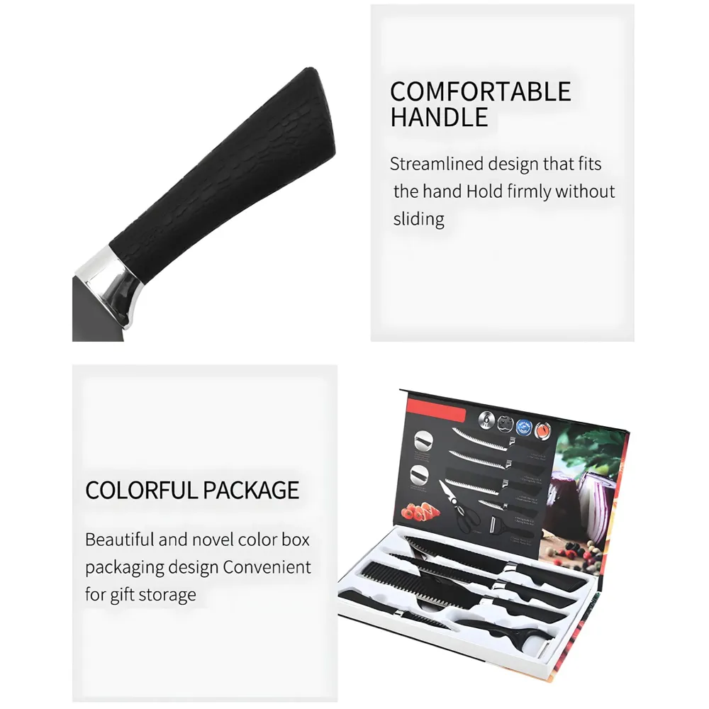 6 Pcs Knife Japanese Knife with Groove Pattern Chef Knife High Carbon Stainless Steel Laser Knives Kitchen with Box - 3