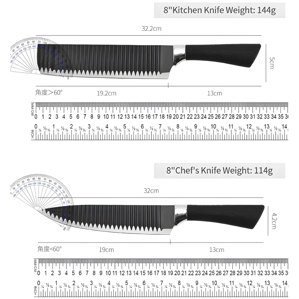 6 Pcs Knife Japanese Knife with Groove Pattern Chef Knife High Carbon Stainless Steel Laser Knives Kitchen with Box - 6