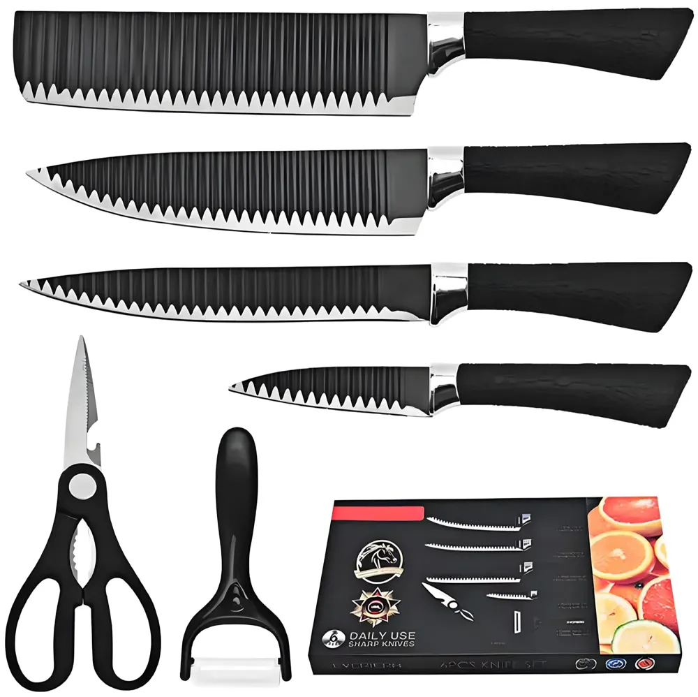 6 Pcs Knife Japanese Knife with Groove Pattern Chef Knife High Carbon Stainless Steel Laser Knives Kitchen with Box