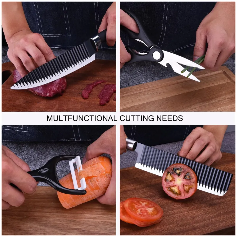 6 Pcs Knife Japanese Knife with Groove Pattern Chef Knife High Carbon Stainless Steel Laser Knives Kitchen with Box