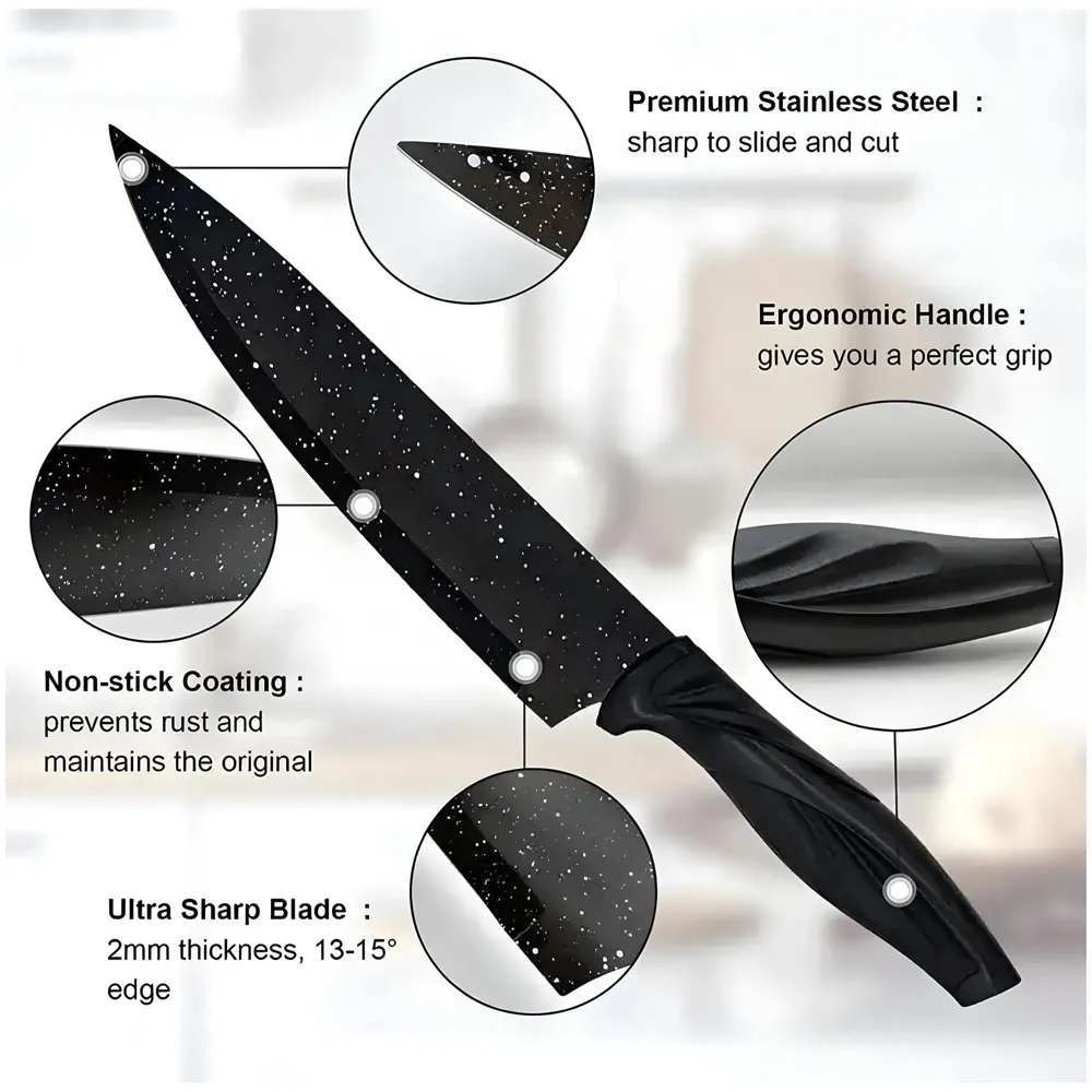 6 Pcs Knife Japanese Knife with Granite Pattern Chef Knife High Carbon Stainless Steel Laser Knives Kitchen with Box - 2
