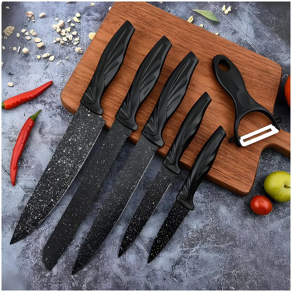 6 Pcs Knife Japanese Knife with Granite Pattern Chef Knife High Carbon Stainless Steel Laser Knives Kitchen with Box - 6