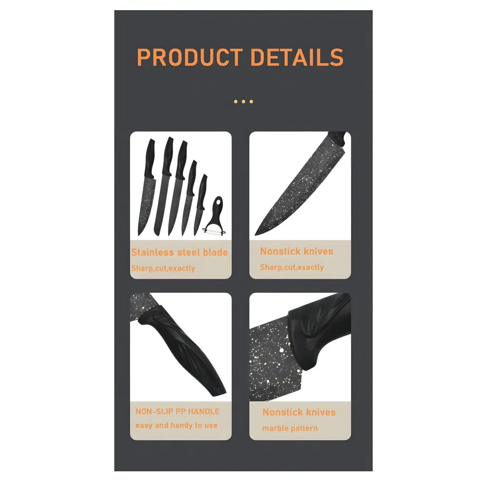 6 Pcs Knife Japanese Knife with Granite Pattern Chef Knife High Carbon Stainless Steel Laser Knives Kitchen with Box - 7