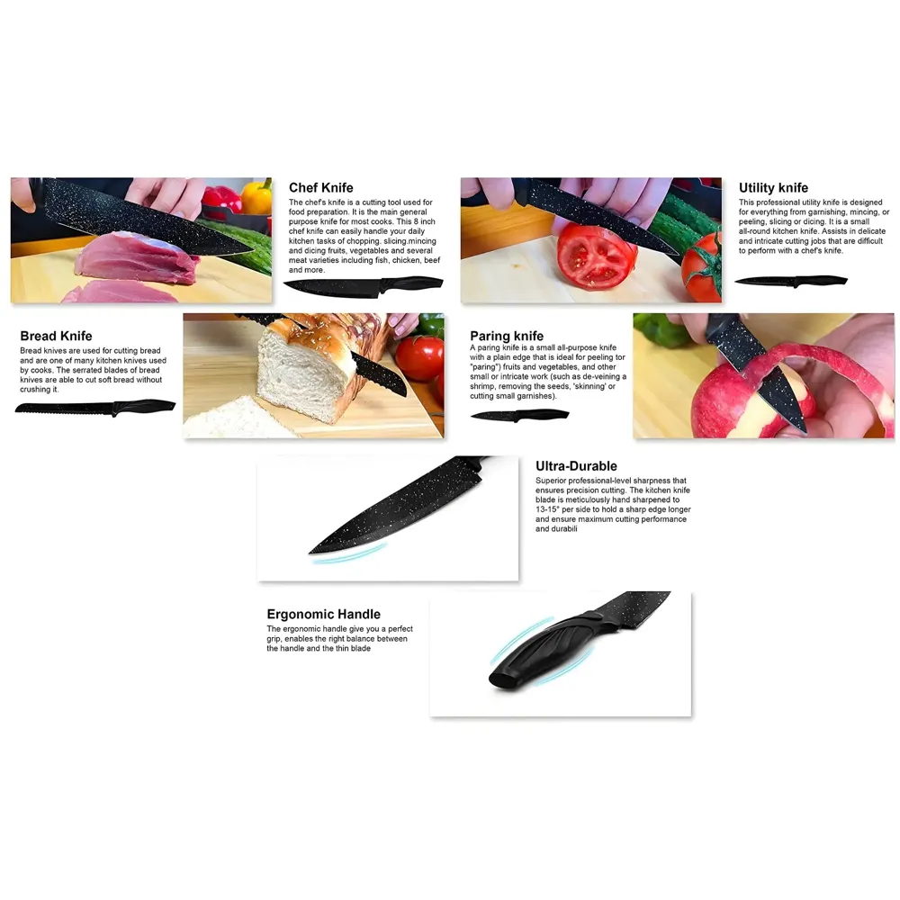 6 Pcs Knife Japanese Knife with Granite Pattern Chef Knife High Carbon Stainless Steel Laser Knives Kitchen with Box