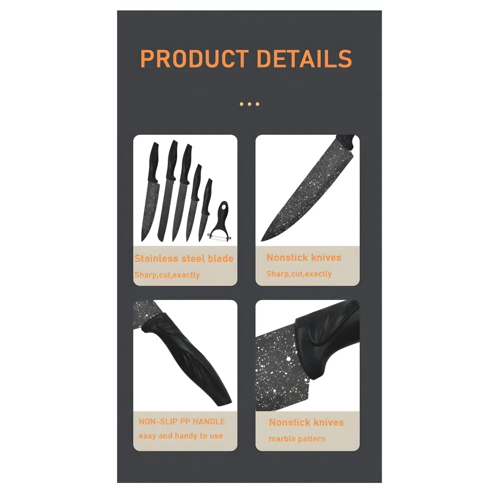 6 Pcs Knife Japanese Knife with Granite Pattern Chef Knife High Carbon Stainless Steel Laser Knives Kitchen with Box