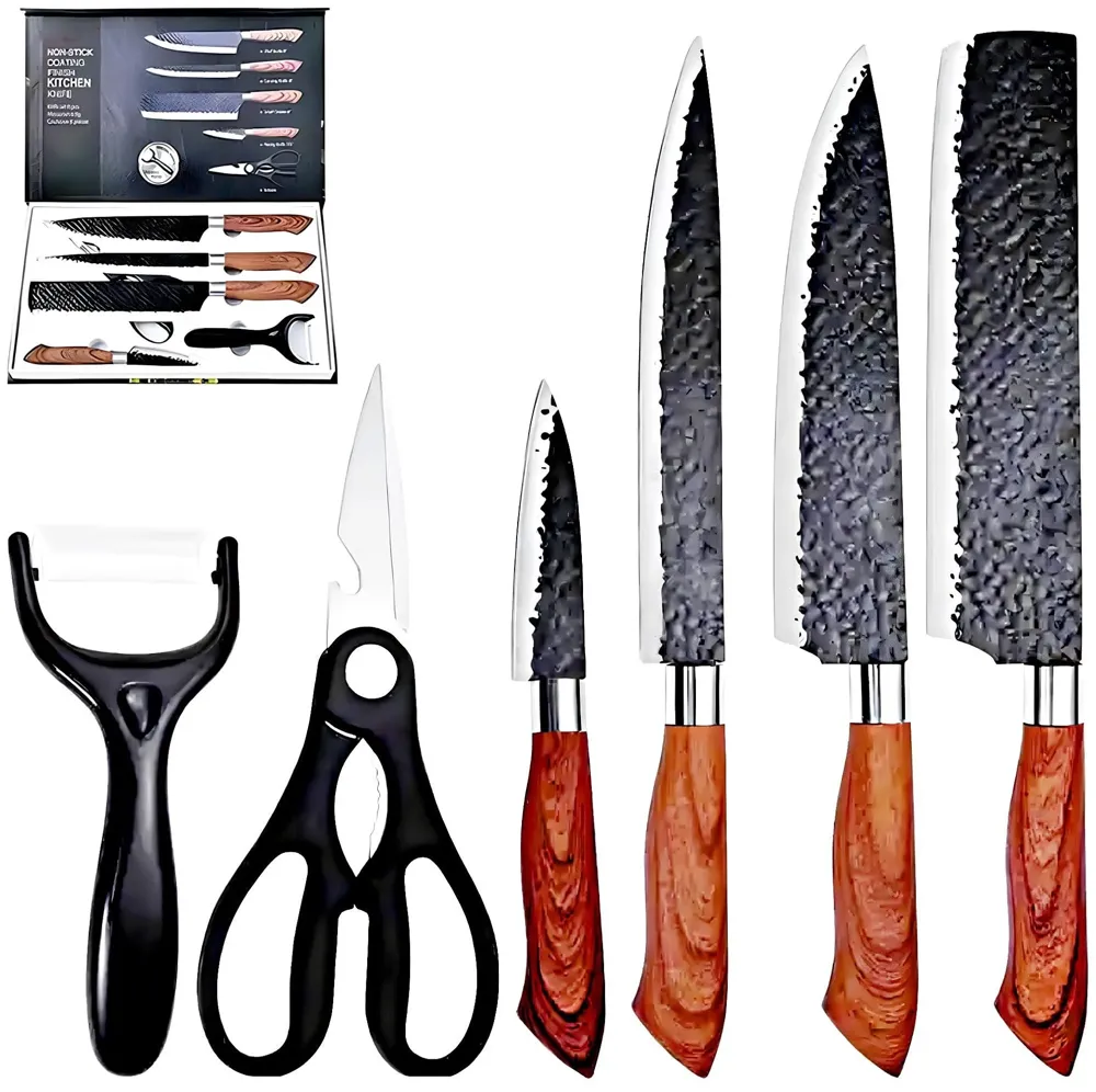 6 Pcs Knife Japanese Knife with Damascus Pattern ~ Shimura Collection ~ Chef Knife High Carbon Stainless Steel Laser Knives Kitchen with Box