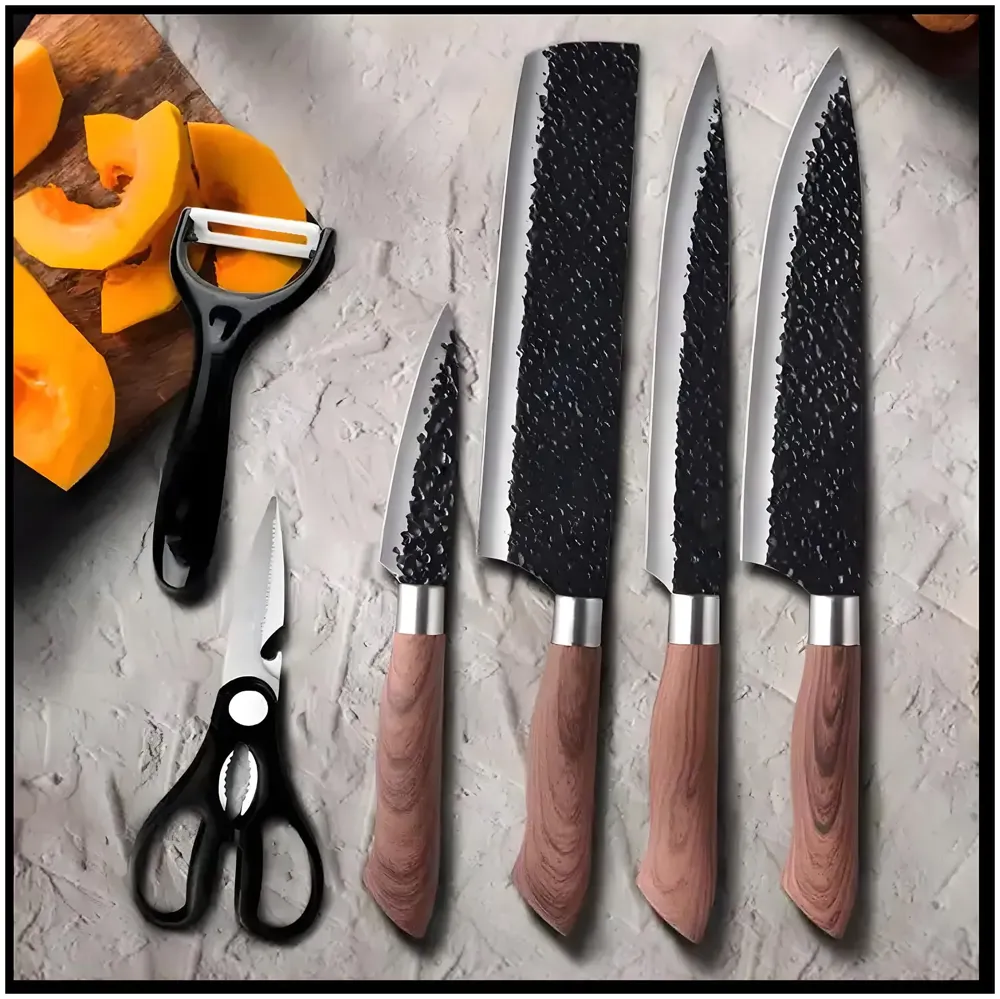 6 Pcs Knife Japanese Knife with Damascus Pattern ~ Shimura Collection ~ Chef Knife High Carbon Stainless Steel Laser Knives Kitchen with Box - 9
