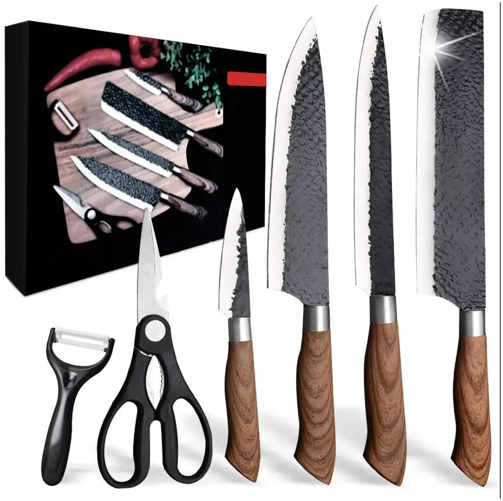 6 Pcs Knife Japanese Knife with Damascus Pattern ~ Shimura Collection ~ Chef Knife High Carbon Stainless Steel Laser Knives Kitchen with Box