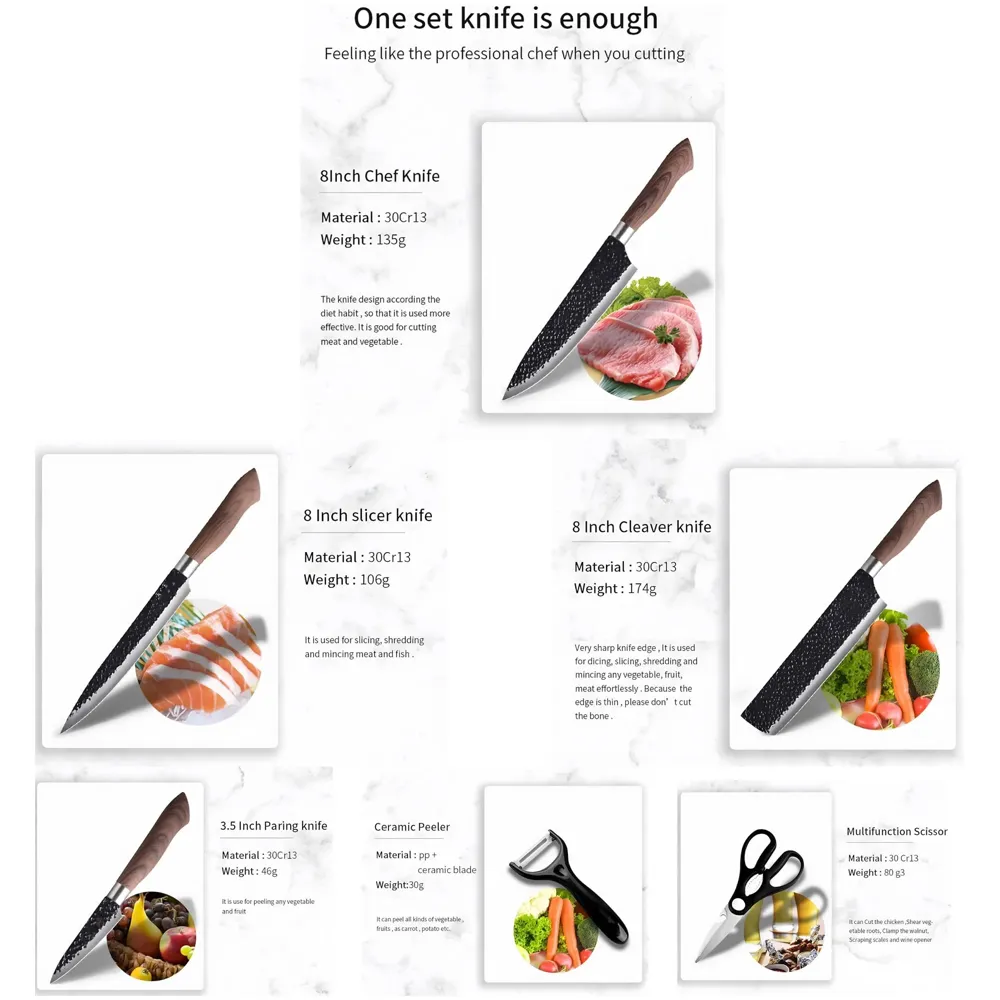 6 Pcs Knife Japanese Knife with Damascus Pattern ~ Shimura Collection ~ Chef Knife High Carbon Stainless Steel Laser Knives Kitchen with Box