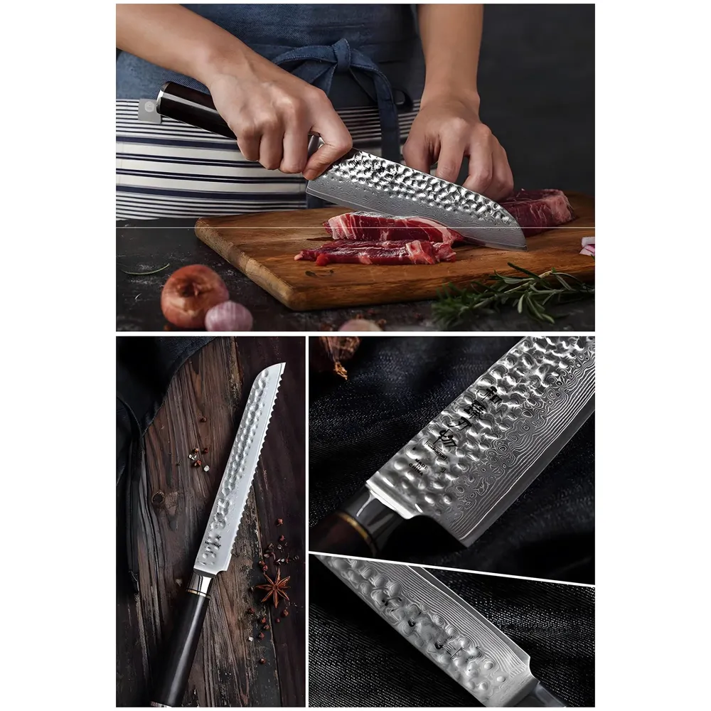 LIMEGIRL 5 Pcs Knife Japanese Knife with Damascus Pattern ~ Tsushima Collection ~ Chef Knife High Carbon Stainless Steel Laser Knives Kitchen 5 pcs - 2