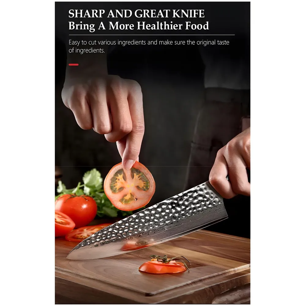 LIMEGIRL 5 Pcs Knife Japanese Knife with Damascus Pattern ~ Tsushima Collection ~ Chef Knife High Carbon Stainless Steel Laser Knives Kitchen 5 pcs - 4