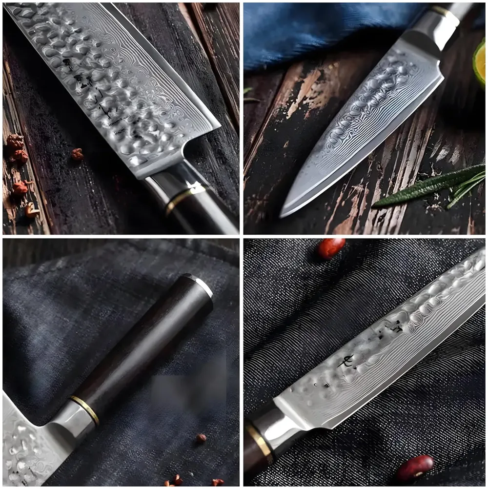 LIMEGIRL 5 Pcs Knife Japanese Knife with Damascus Pattern ~ Tsushima Collection ~ Chef Knife High Carbon Stainless Steel Laser Knives Kitchen 5 pcs - 5