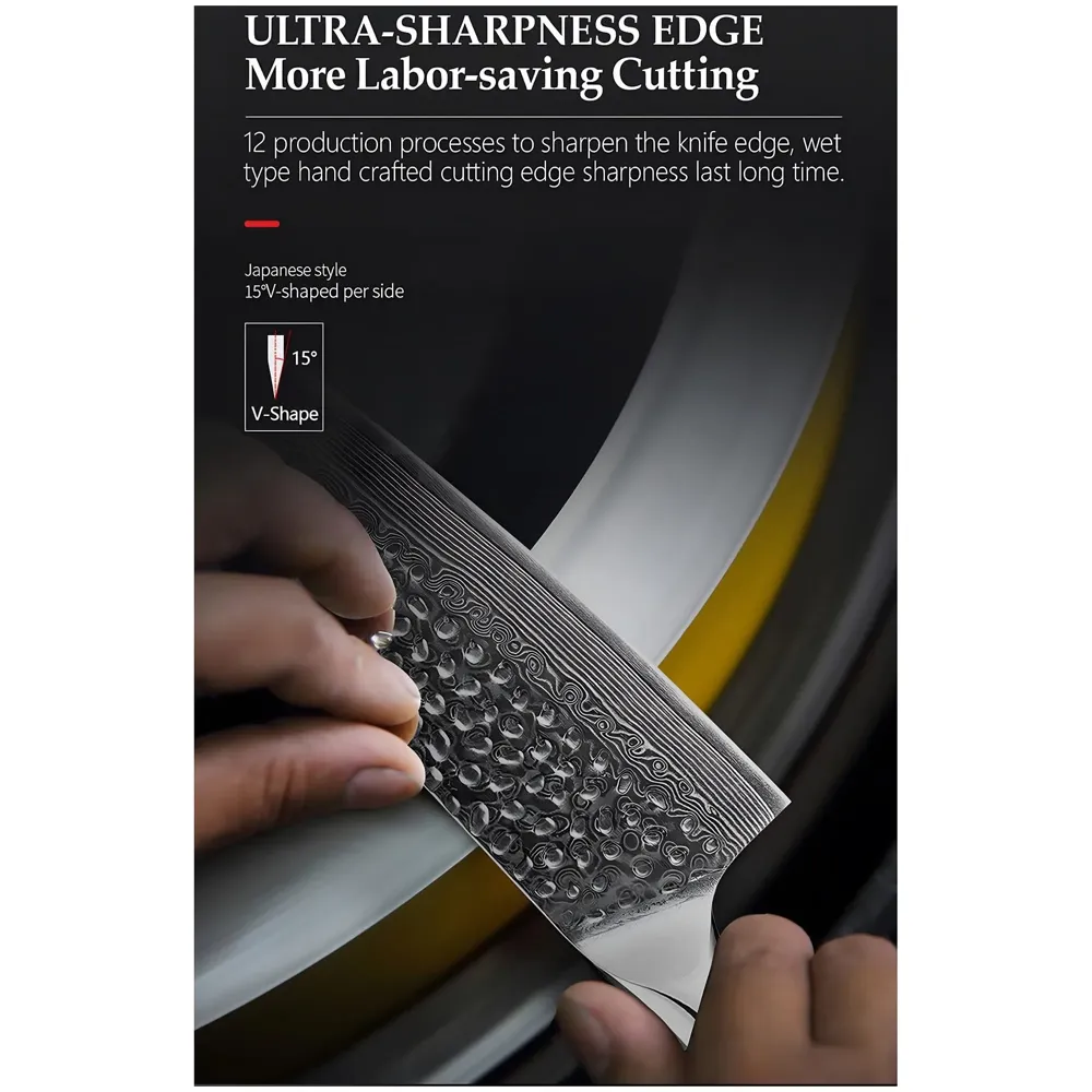 LIMEGIRL 5 Pcs Knife Japanese Knife with Damascus Pattern ~ Tsushima Collection ~ Chef Knife High Carbon Stainless Steel Laser Knives Kitchen 5 pcs - 6