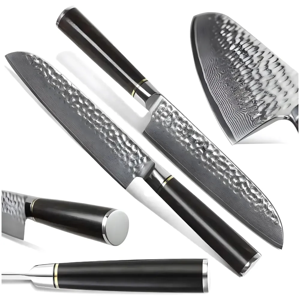 LIMEGIRL 5 Pcs Knife Japanese Knife with Damascus Pattern ~ Tsushima Collection ~ Chef Knife High Carbon Stainless Steel Laser Knives Kitchen 5 pcs - 7