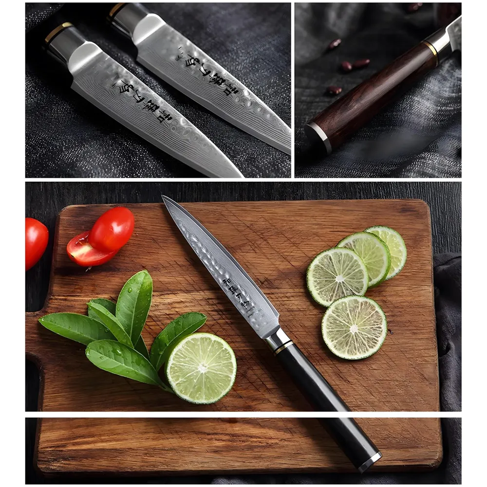LIMEGIRL 5 Pcs Knife Japanese Knife with Damascus Pattern ~ Tsushima Collection ~ Chef Knife High Carbon Stainless Steel Laser Knives Kitchen 5 pcs - 8