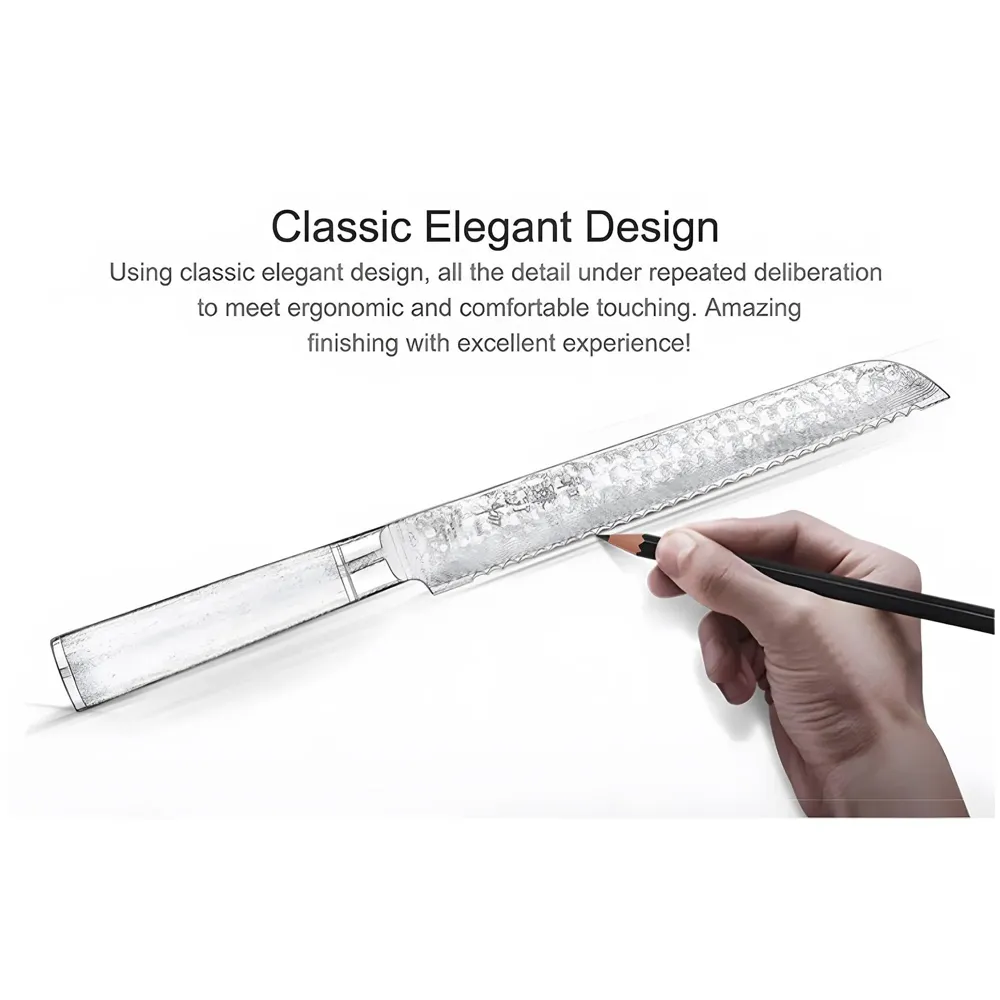 LIMEGIRL 5 Pcs Knife Japanese Knife with Damascus Pattern ~ Tsushima Collection ~ Chef Knife High Carbon Stainless Steel Laser Knives Kitchen 5 pcs - 9