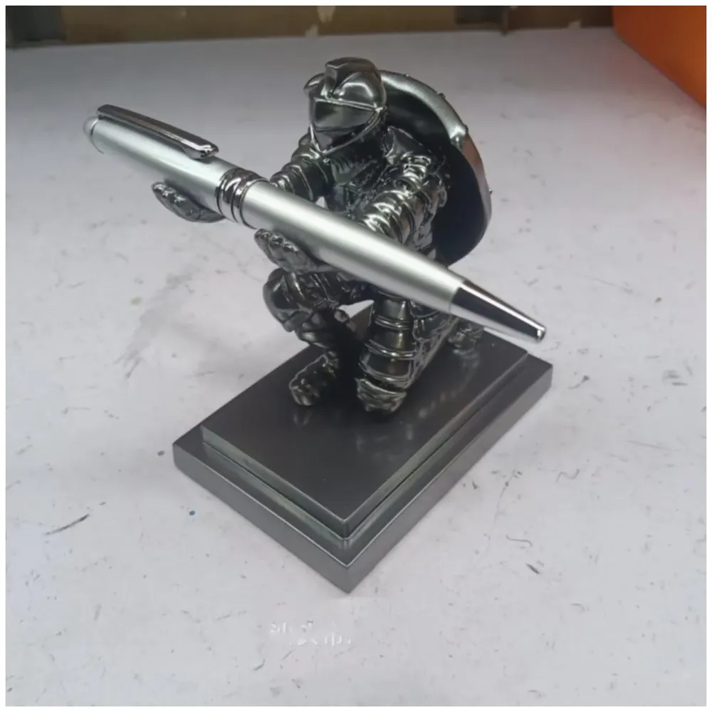 Unique Executive Knight Pen Holder Stand For Home and office Gift Knight With Sheild New Model. 14 cm x 11.4 xm x7.7 Cm - Dark grey Colour