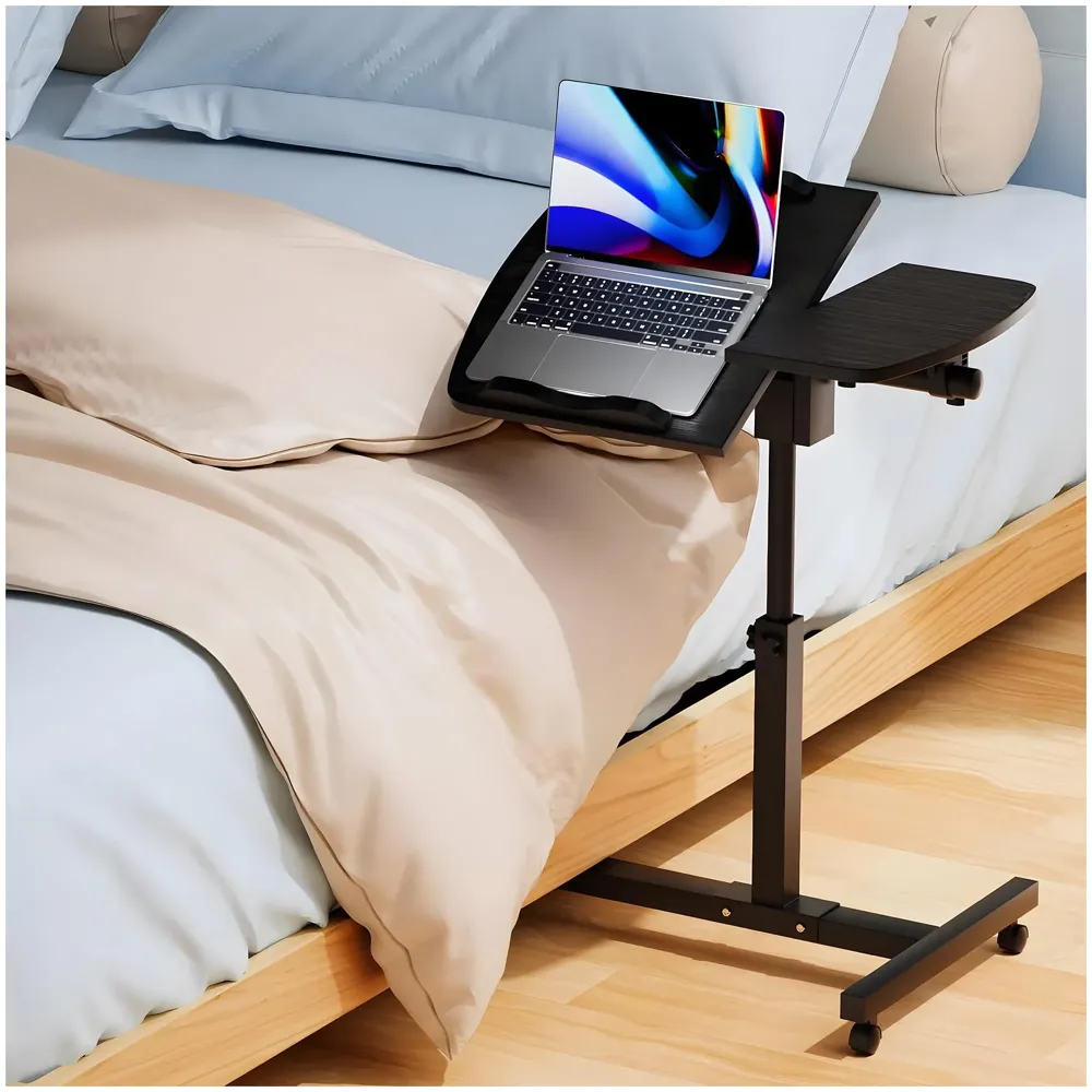Portable Laptop Stand, Desk, Tilting, Work from Home Height Adjustable Sit Stand Work Table Overbed Laptop Table Computer Cart with Wheels for Bed Couch Office. - 2