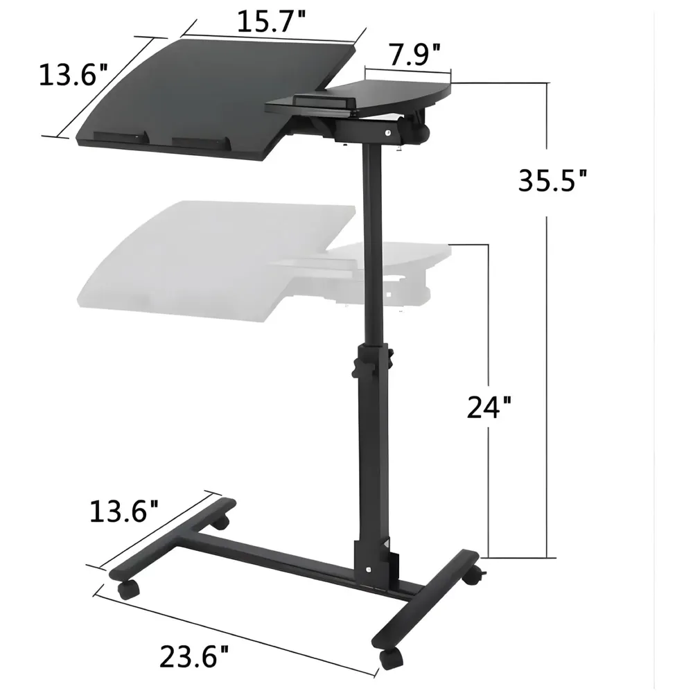 Portable Laptop Stand, Desk, Tilting, Work from Home Height Adjustable Sit Stand Work Table Overbed Laptop Table Computer Cart with Wheels for Bed Couch Office. - 3