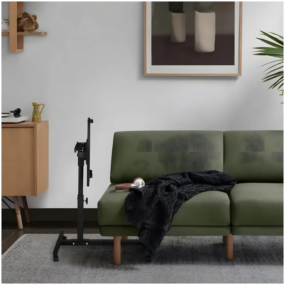 Portable Laptop Stand, Desk, Tilting, Work from Home Height Adjustable Sit Stand Work Table Overbed Laptop Table Computer Cart with Wheels for Bed Couch Office. - 5