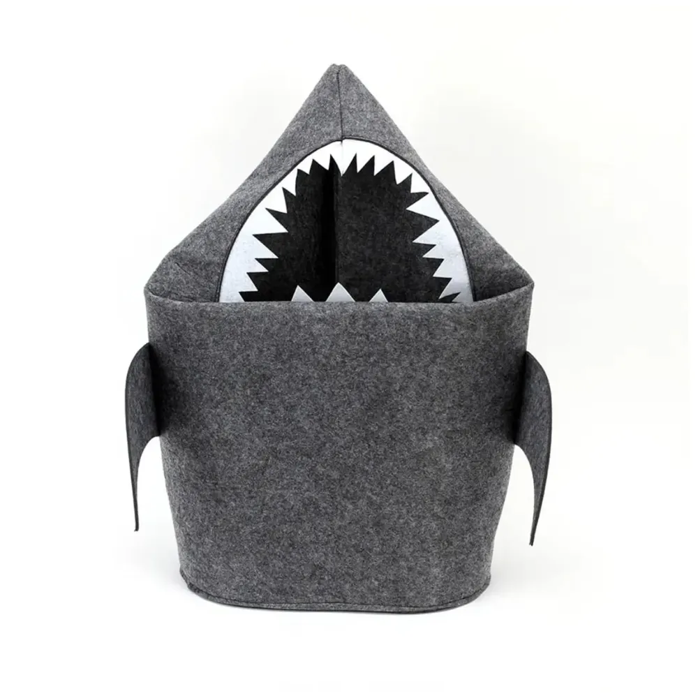 Kids Shark Laundry Dirty Clothes Basket Toys Storage Organizer Bin Hamper Tote Box Felt Cloth Eco-Friendly Collapsible Foldable Multi-Functional (Dark)