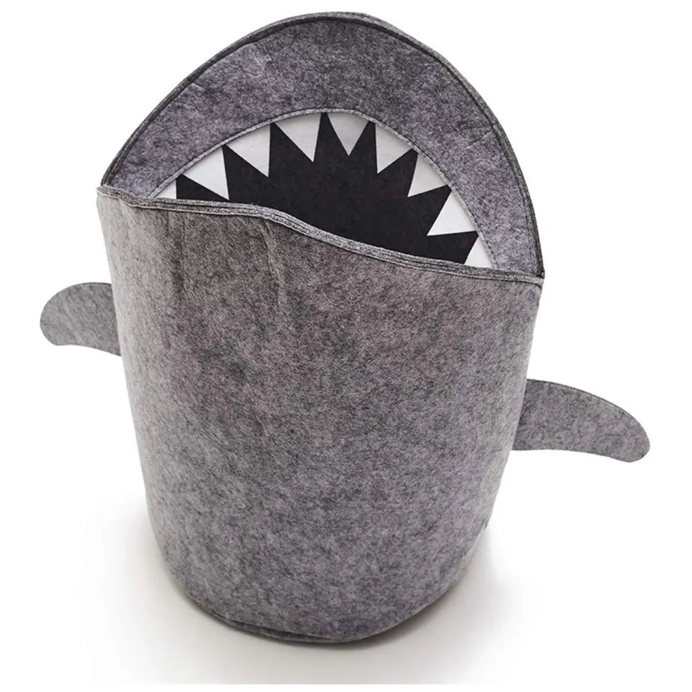 Kids Shark Laundry Dirty Clothes Basket Toys Storage Organizer Bin Hamper Tote Box Felt Cloth Eco-Friendly Collapsible Foldable Multi-Functional (Dark) - 3
