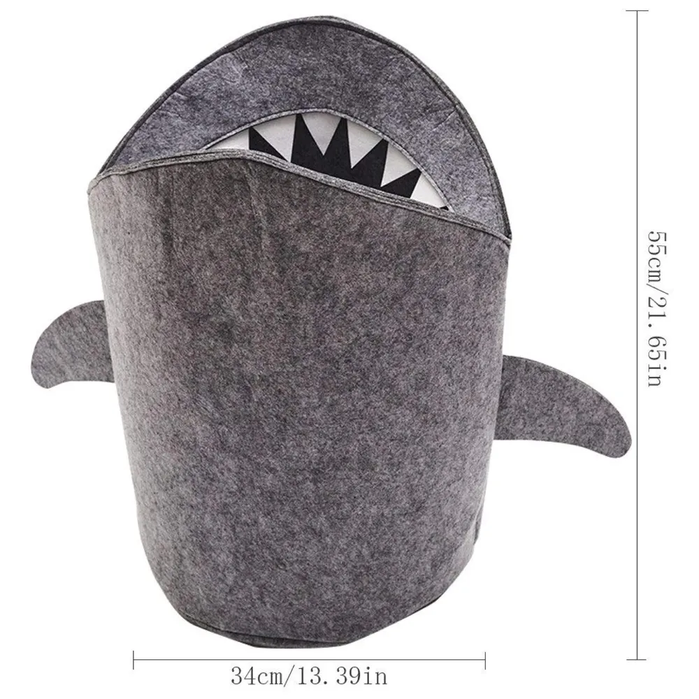Kids Shark Laundry Dirty Clothes Basket Toys Storage Organizer Bin Hamper Tote Box Felt Cloth Eco-Friendly Collapsible Foldable Multi-Functional (Dark) - 4
