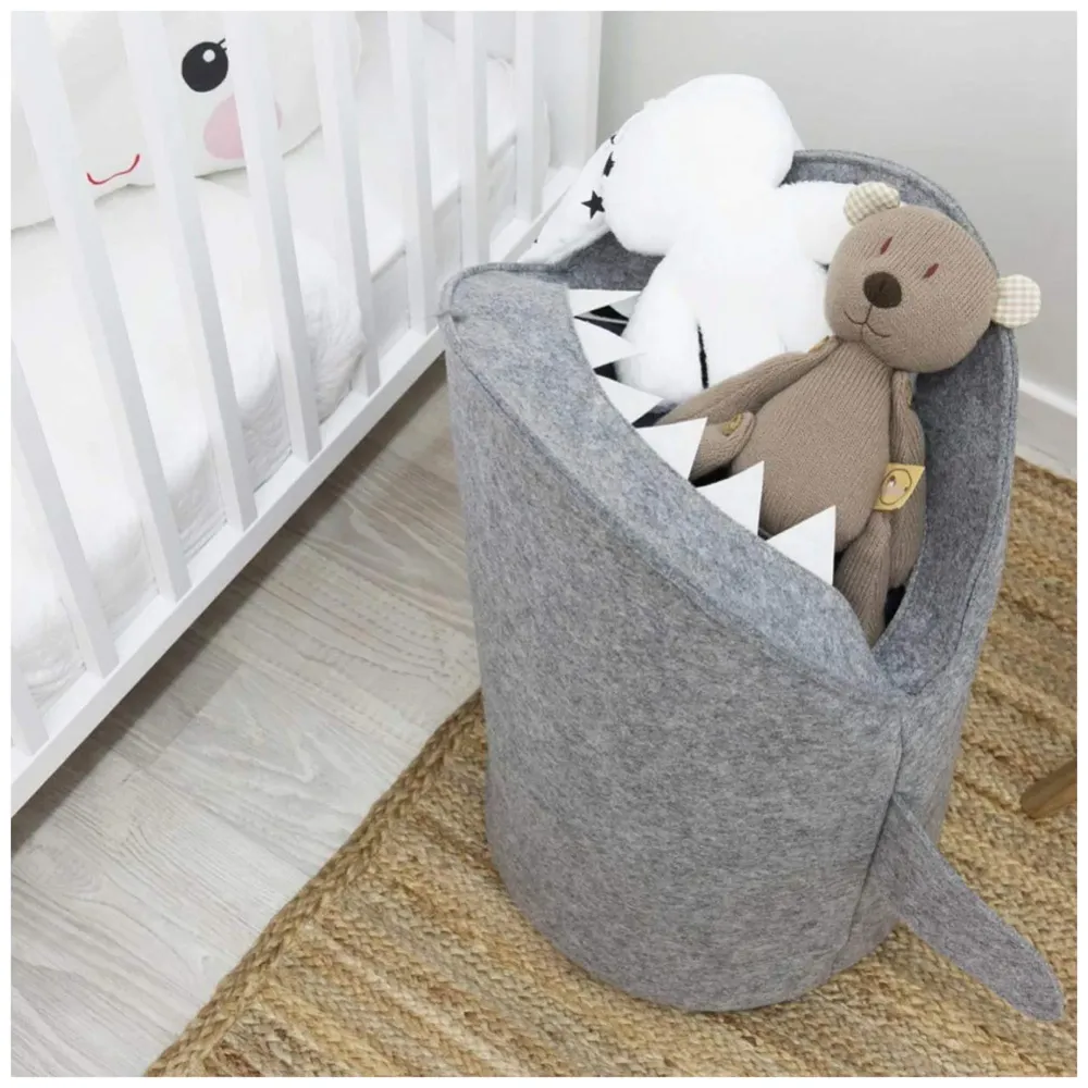 Kids Shark Laundry Dirty Clothes Basket Toys Storage Organizer Bin Hamper Tote Box Felt Cloth Eco-Friendly Collapsible Foldable Multi-Functional (Light)