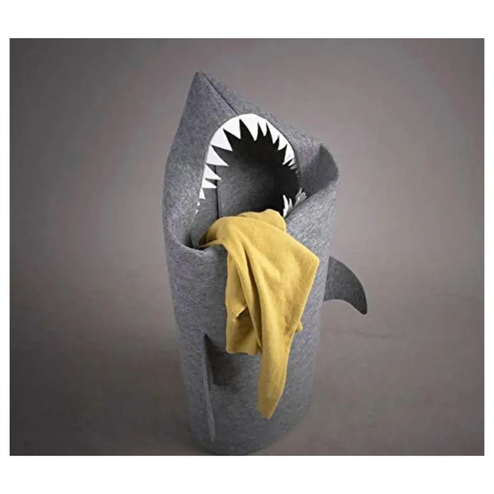 Kids Shark Laundry Dirty Clothes Basket Toys Storage Organizer Bin Hamper Tote Box Felt Cloth Eco-Friendly Collapsible Foldable Multi-Functional (Light)
