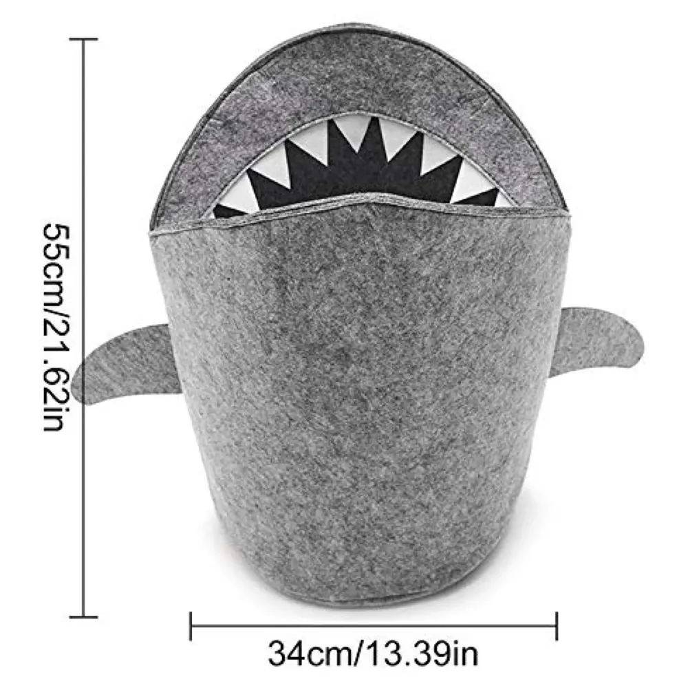 Kids Shark Laundry Dirty Clothes Basket Toys Storage Organizer Bin Hamper Tote Box Felt Cloth Eco-Friendly Collapsible Foldable Multi-Functional (Light)