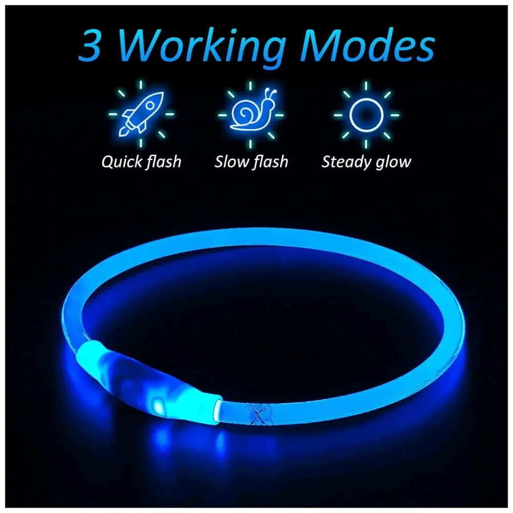 LED Dog Collar, USB Rechargeable LED Optical Fibre Collar Flashing Dog Collar DIY Light Up Necklaces Ensuring Safety for Night Walking 70-20 Cm (Blue)