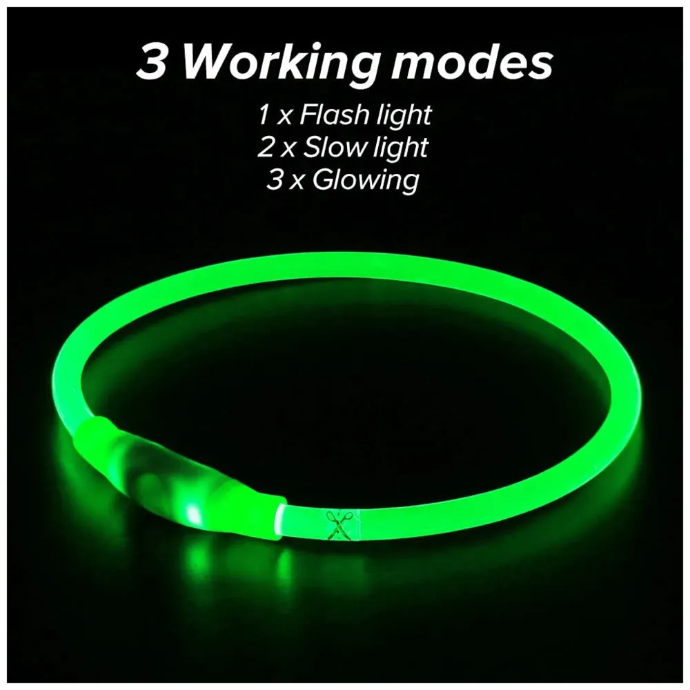 LED Dog Collar, USB Rechargeable LED Optical Fibre Collar Flashing Dog Collar DIY Light Up Necklaces Ensuring Safety for Night Walking 70-20 Cm (Green) - 2