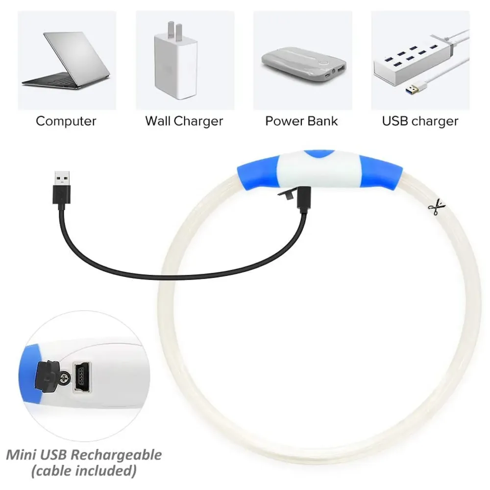 LED Dog Collar, USB Rechargeable LED Optical Fibre Collar Flashing Dog Collar DIY Light Up Necklaces Ensuring Safety for Night Walking 70-20 Cm (Green) - 5