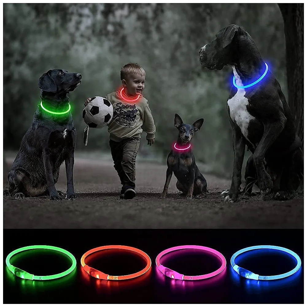 LED Dog Collar, USB Rechargeable LED Optical Fibre Collar Flashing Dog Collar DIY Light Up Necklaces Ensuring Safety for Night Walking 70-20 Cm (Green) Premium