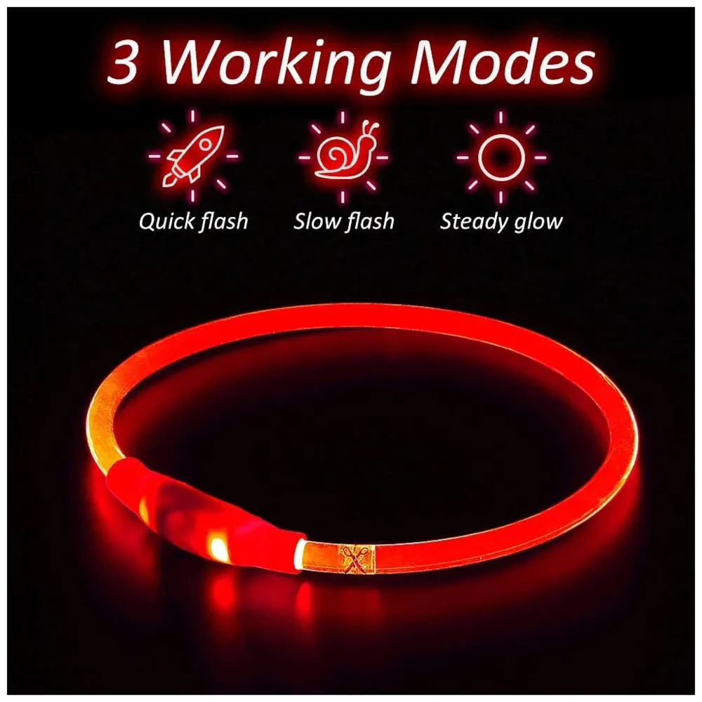 LED Dog Collar, USB Rechargeable LED Optical Fibre Collar Flashing Dog Collar DIY Light Up Necklaces Ensuring Safety for Night Walking 70-20 Cm (Red) - 2