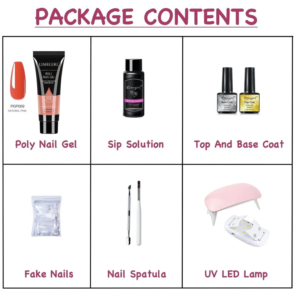 LIMEGIRL Natural Pink Acrylic Gel Poly Nail Gel Nail Gel Extension Set