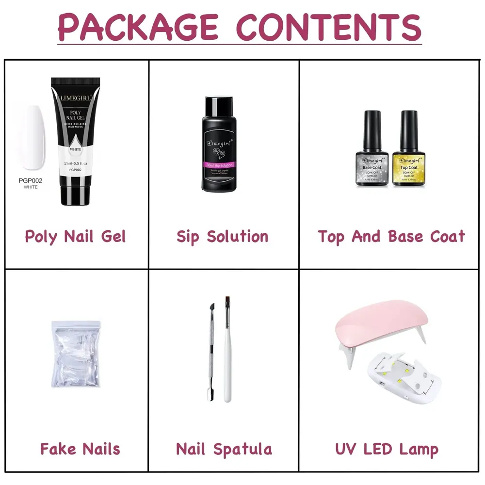 LIMEGIRL White Acrylic Gel Poly Nail Gel Nail Gel Extension Set