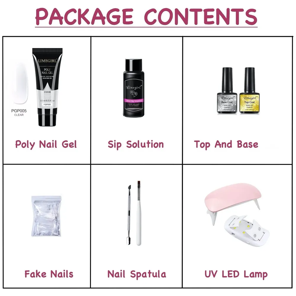 LIMEGIRL Transparent Clear Acrylic Gel Poly Nail Gel Nail Gel Extension Set